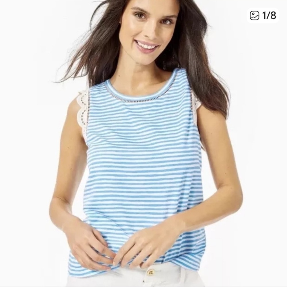 Lilly Pulitzer Agee Blue and White Striped Sleeveless Top